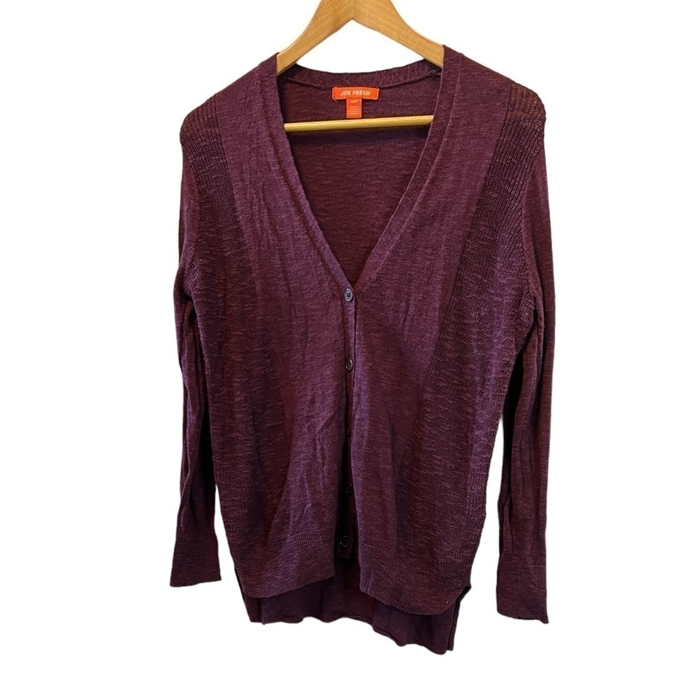 JOE FRESH Purple Lightweight Knit Button Up Long Sleeve Casual Cardigan Sweater